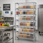 Thumbnail image #2 for Quantum WR8-804CL Bin Wire Shelving System, Chrome, 8 Shelves with 35 Clear Bins, 36"W x 18"D x 74"H