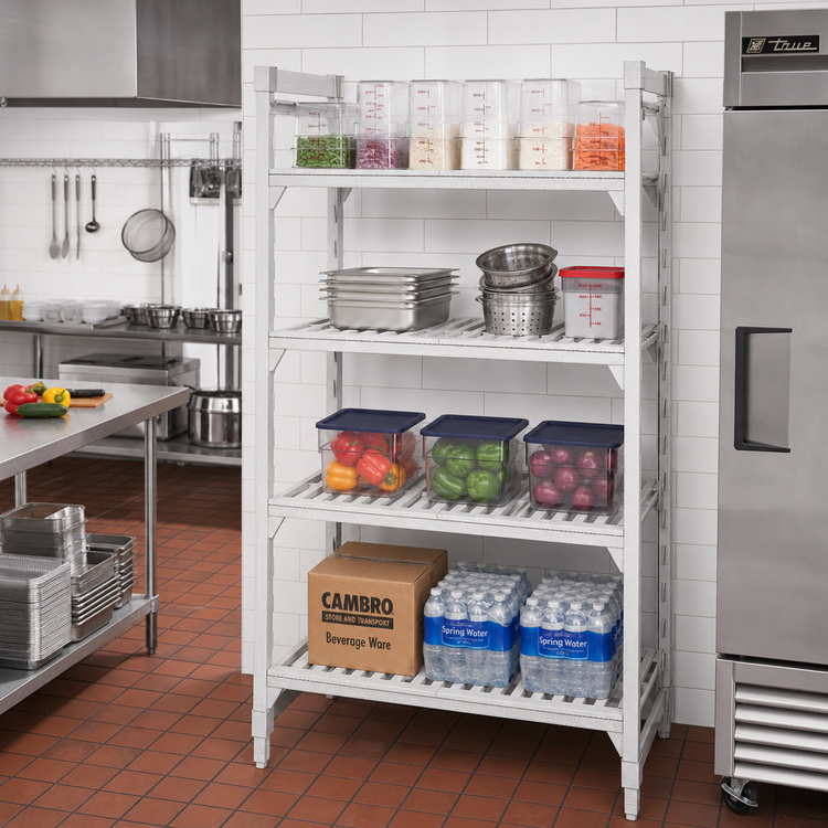 Product image #3 for Cambro Camshelving® Premium 4-Shelf Vented Stationary Starter Unit, 21 x 54 x 72 Inches, Speckled Gray