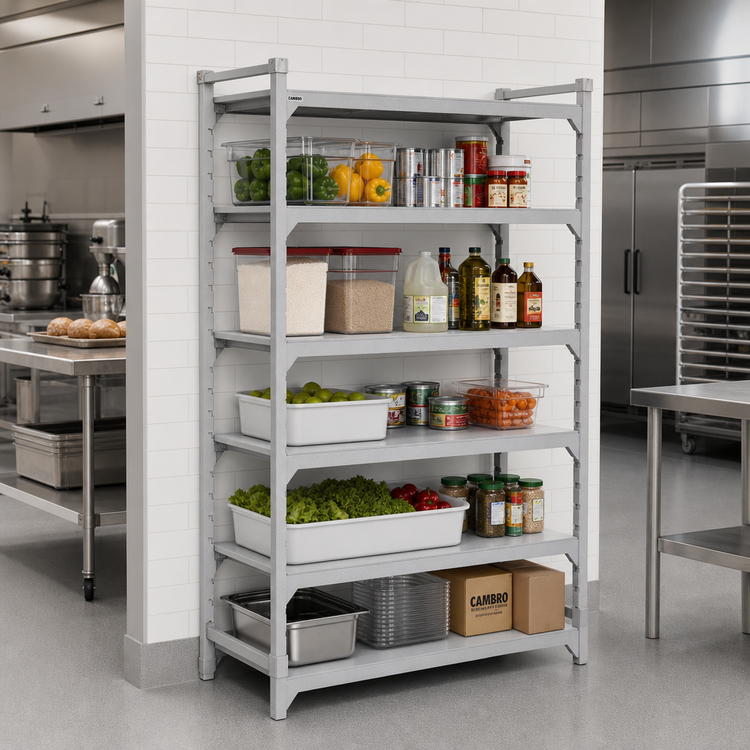 Product image #3 for Cambro Camshelving Premium 21-Inch x 72-Inch Solid Polymer Shelf Kit, 5 Shelves, Speckled Gray