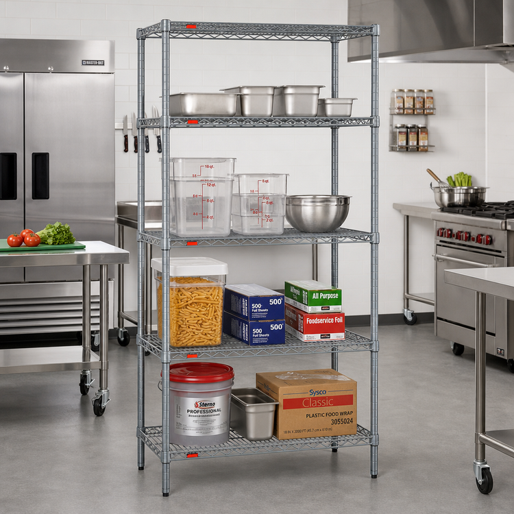 Product image #2 for Eagle Valu-Master Stationary 4-Tier Starter Wire Shelving Unit, 24 x 24 x 74 Inches, Pewter Gray Epoxy Finish