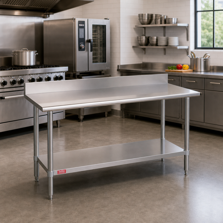 Product image #2 for Duke 60-Inch x 24-Inch 14-Gauge Stainless Steel Work Table with 5-Inch Riser and Stainless Undershelf