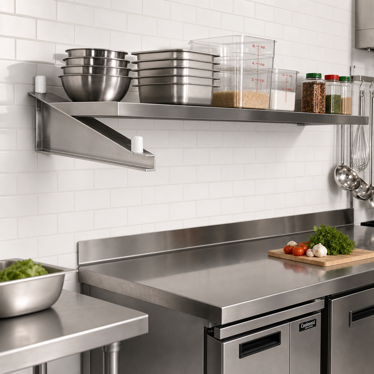 Product image #2 for Heavy Duty Left Single-Knob Shelf C Bracket for Cantilevered Shelving, 21 Inch, Stainless Steel