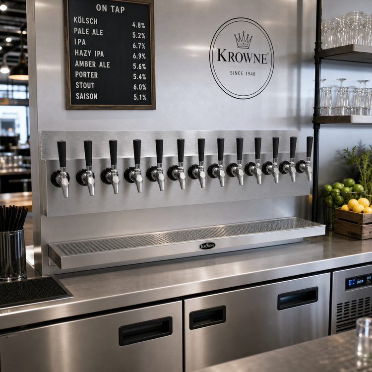 Product image #2 for Krowne 36-Inch Wall-Mount 12-Faucet Glycol-Cooled Draft Beer Tower with Drip Tray