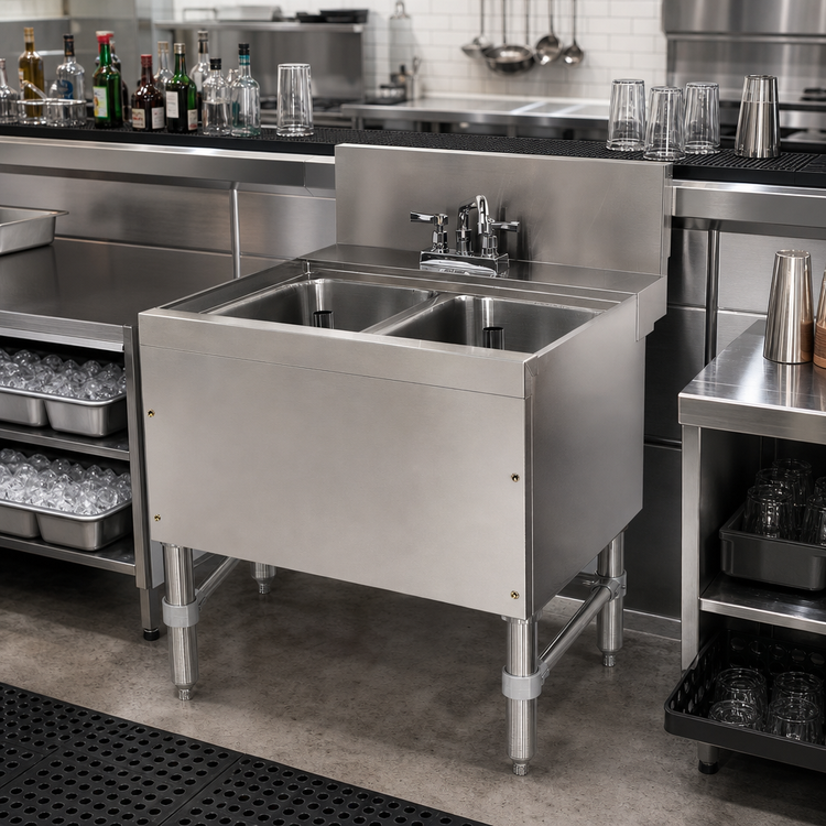 Product image #2 for Advance Tabco Prestige 24-Inch 2-Compartment Stainless Steel Underbar Sink Unit with Faucet and 7-Inch Backsplash