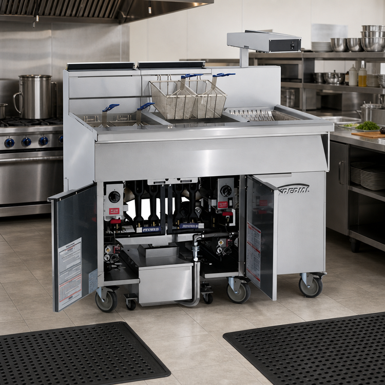 Product image #2 for Imperial IFSCB175 Floor Model Gas Tube Fired Side Car Fryer Filter System with Drain Station, 75 lb Capacity