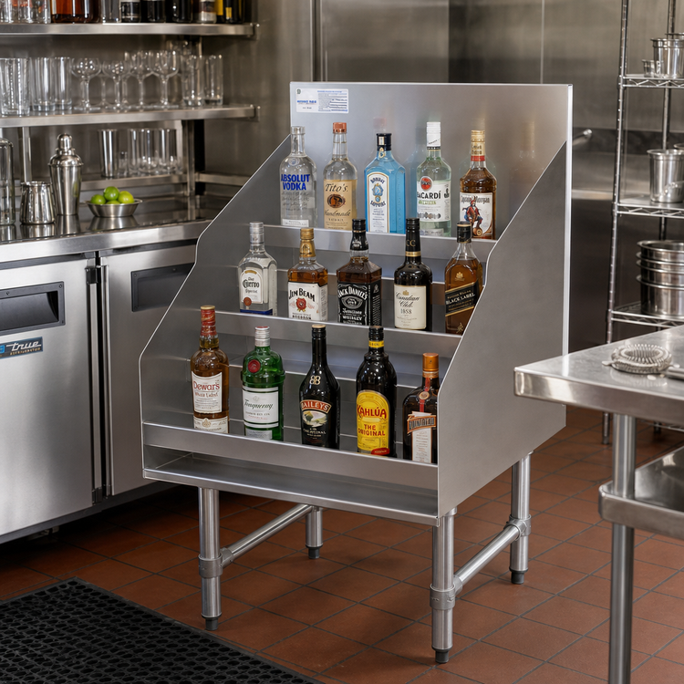 Product image #3 for Advance Tabco LD-1818 Freestanding Stainless Steel 5-Step Liquor Bottle Display Unit, 20-Bottle Capacity