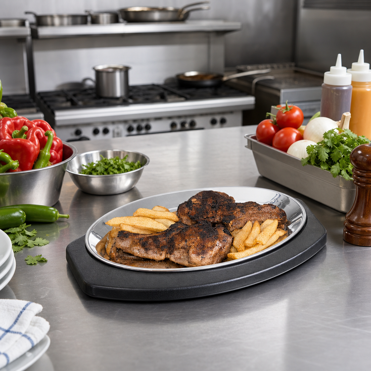 Product image #2 for 11-1/2 x 8-Inch Oval Mirror-Finished Aluminum Sizzle Platter