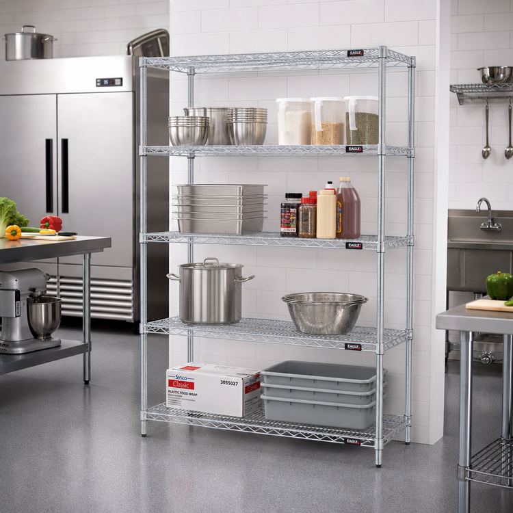 Product image #2 for EAGLEbrite 4-Tier Stationary Starter Wire Shelving Unit, 48W x 18D x 74H, Zinc Finish