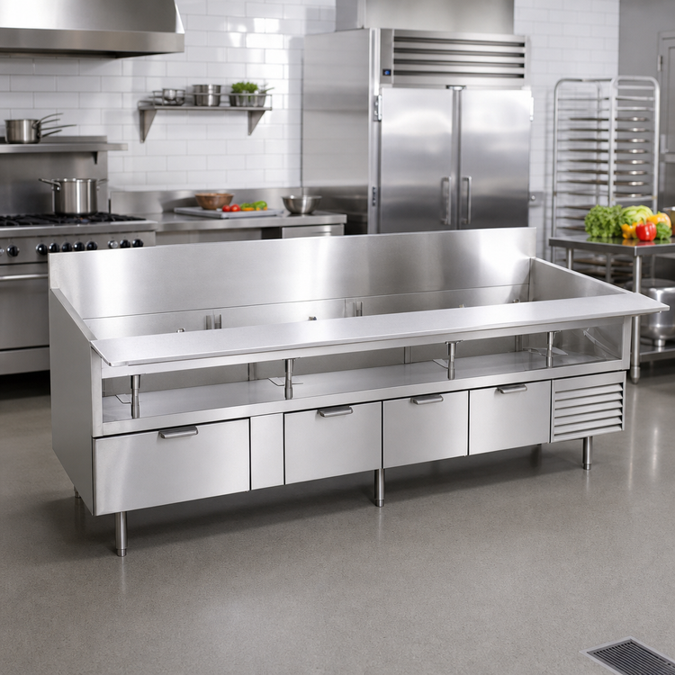 Product image #2 for La Rosa Refrigeration L-74178-26 78-Inch x 26-Inch Three-Drawer Refrigerated Equipment Stand