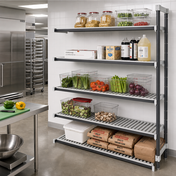 Product image #2 for Cambro Camshelving Elements XTRA 5-Shelf Stationary Add-On Unit, 18 x 72 x 84 Inch, Vented, Speckled Gray