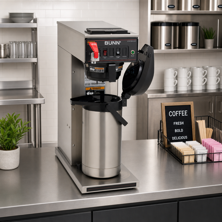 Product image #2 for BUNN CWTF15-APS Automatic Fill Airpot Coffee Brewer with Plastic Funnel, Hot Water Faucet, 3.8 Gallons per Hour, Stainless Steel, 120V