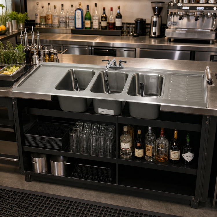 Product image #2 for Advance Tabco Bar King Supreme Drop-In 3-Compartment Bar Sink with Dual Drainboards and Faucet