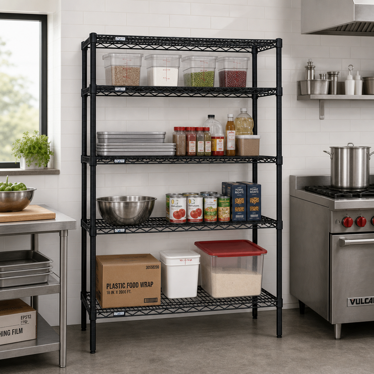 Product image #2 for Quantum WR63-2160BK 60-Inch x 21-Inch x 63-Inch Stationary Wire Shelving Starter Kit with 4 Shelves and 4 Posts