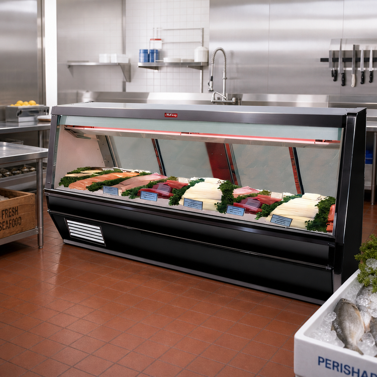 Product image #2 for Howard-McCray 40E Series Remote Refrigerated Fish/Poultry Display Case, 52-1/2" Wide, Straight Glass, Black Exterior/White Interior, LED Lighting