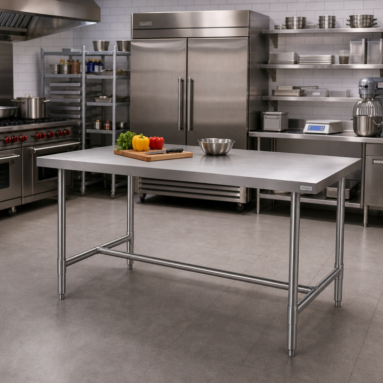 Product image #2 for Klinger's Trading 84-Inch x 30-Inch Heavy Duty Stainless Steel Flat Top Work Table with H-Frame Base