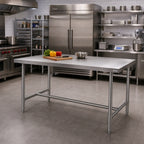Thumbnail image #2 for Klinger's Trading HST3084 84-Inch x 30-Inch 18/430 Stainless Steel Flat Top Work Table with Open H-Frame Base, 36-Inch Height