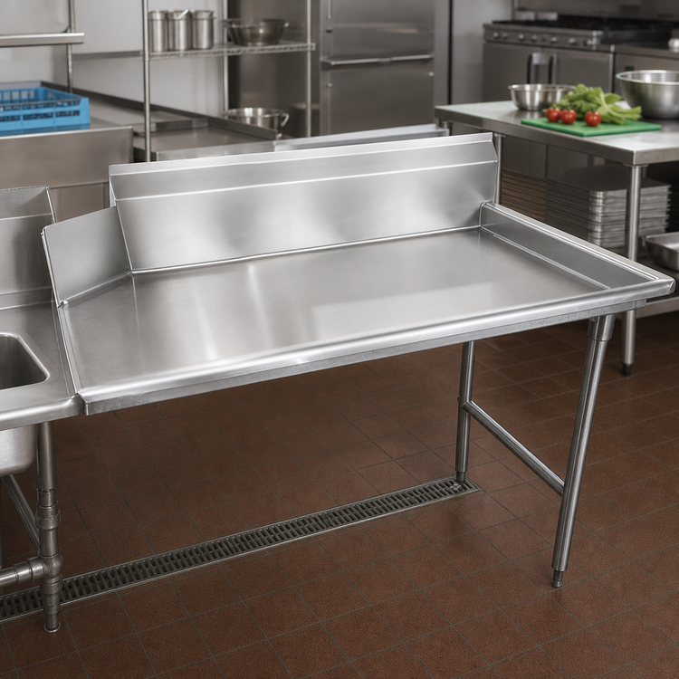Product image #2 for Advance Tabco Right-Side Clean Straight Dish Table with 10-1/2 In. Backsplash, 95 x 30 In., 14/304 Stainless Steel