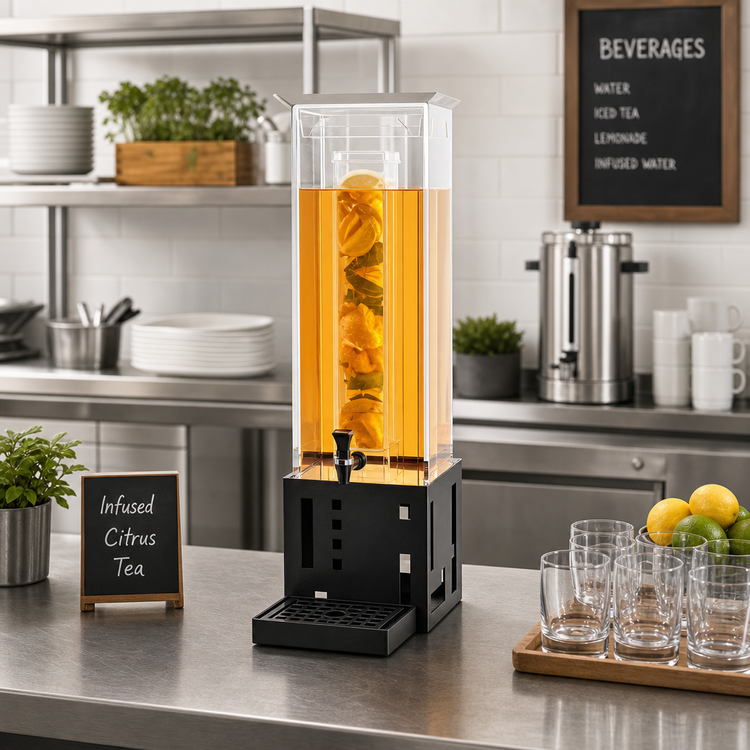 Product image #2 for Cal-Mil Squared 3 Gallon Single Beverage Dispenser with Infusion Chamber, Spigot, and Drip Tray