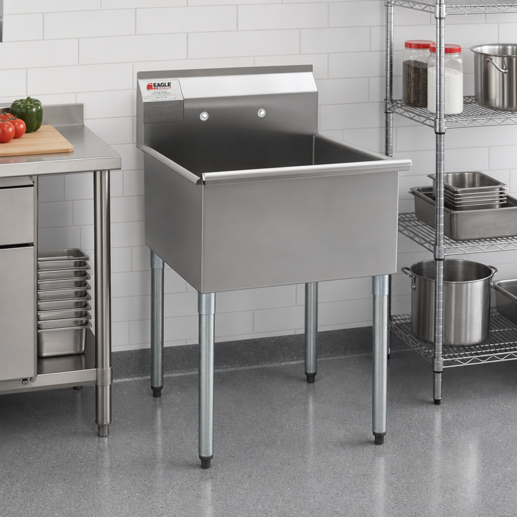 Product image #2 for Eagle Group One-Compartment Square Corner Utility Sink, 36 x 24 x 13-3/8 Inch Bowl, 16-Gauge 304 Stainless Steel, No Drainboards