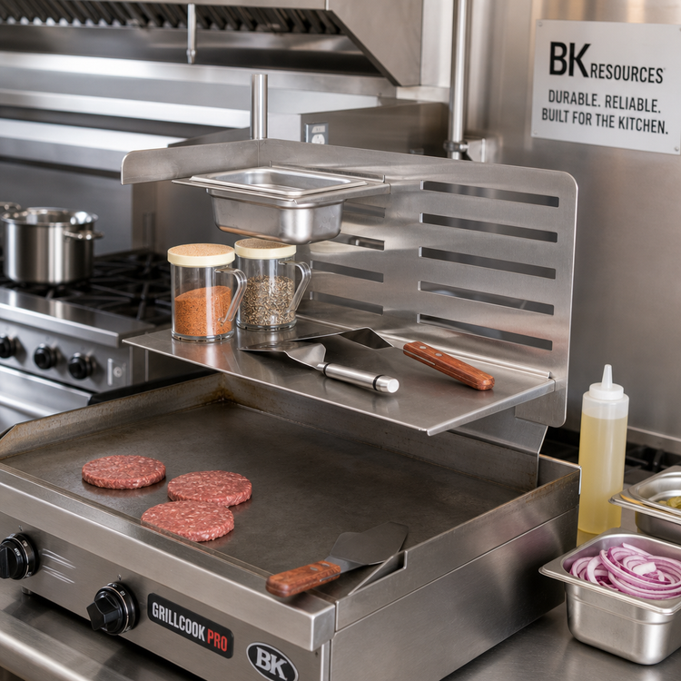 Product image #2 for BK Resources GrillCook Pro 18-Inch Stainless Steel Upright Prep Shelf Stand with 1/9 Pan Holder