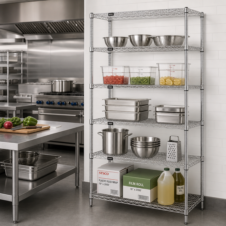 Product image #2 for Quantum 5-Shelf 24"W x 18"D x 86"H Stationary Wire Shelving Starter Kit, 304 Stainless Steel
