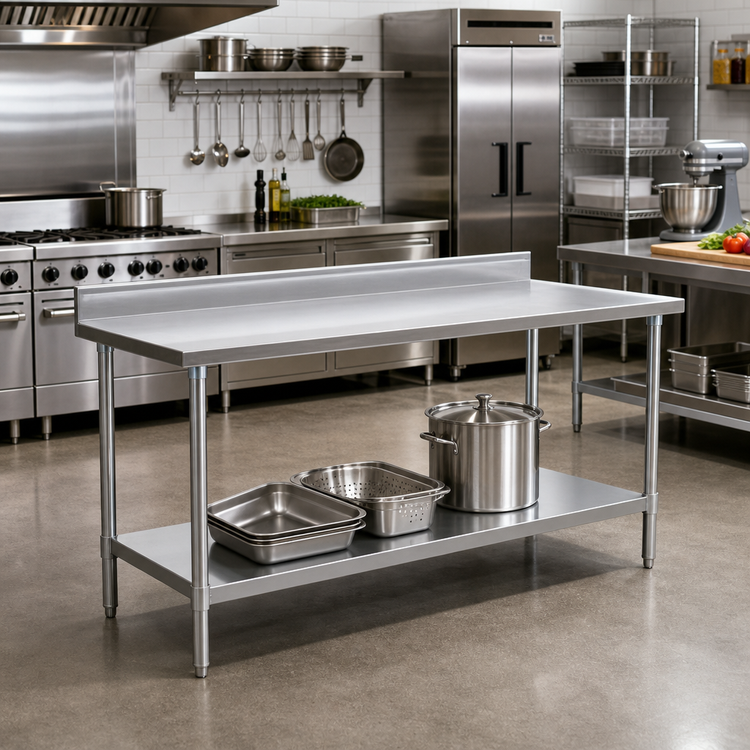 Product image #2 for Deluxe Series 60-Inch x 24-Inch Stainless Steel Work Table with 4-1/2-Inch Backsplash and Adjustable Undershelf