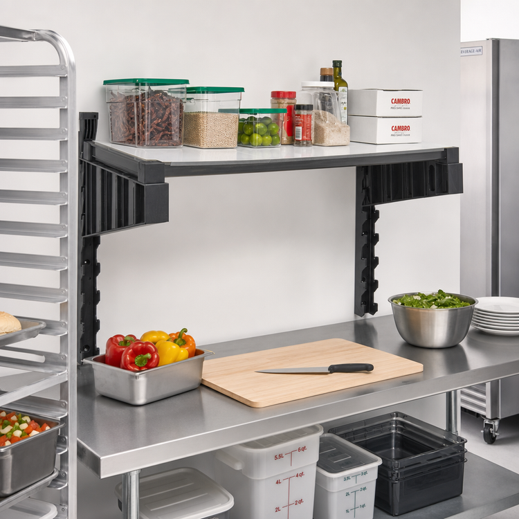 Product image #2 for Cambro Camshelving Elevation Series 21 x 48 Inch Wall-Mounted Solid Shelf Kit with CamGuard Antimicrobial Protection, Brushed Graphite
