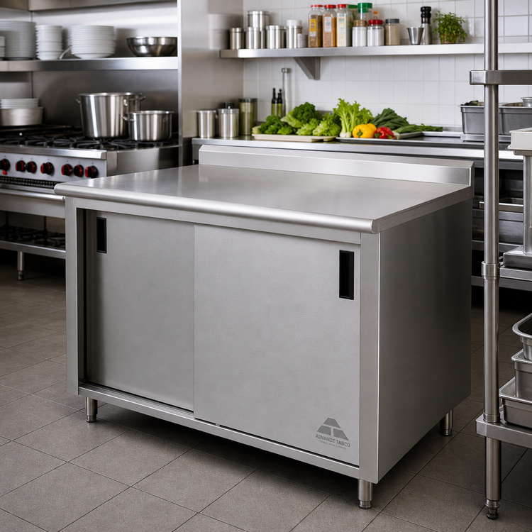 Product image #2 for Advance Tabco 72 Inch x 24 Inch Enclosed Work Table with Cabinet Base and Sliding Doors