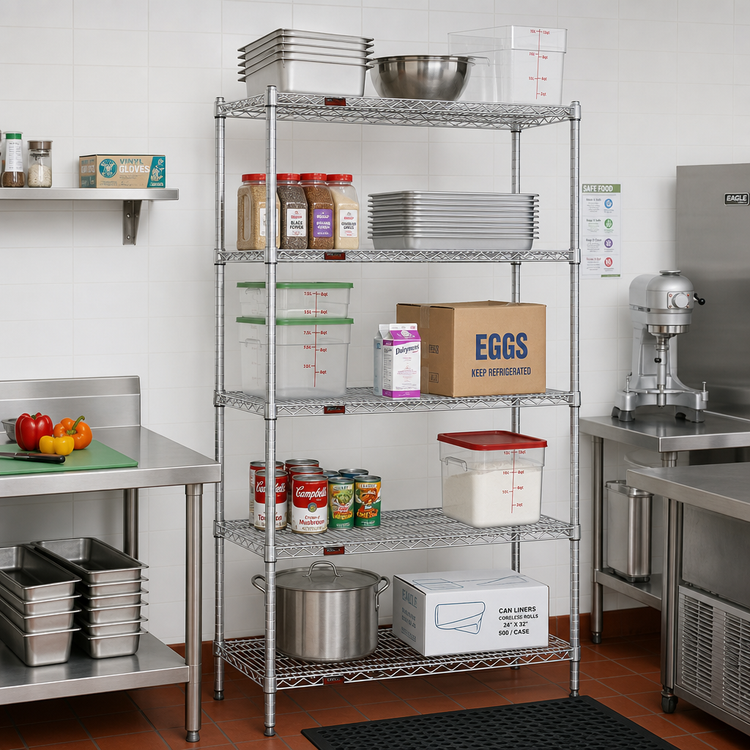 Product image #2 for Eagle Group 5-Tier Chrome-Plated Wire Starter Shelving Unit, 42" W x 18" D x 86" H