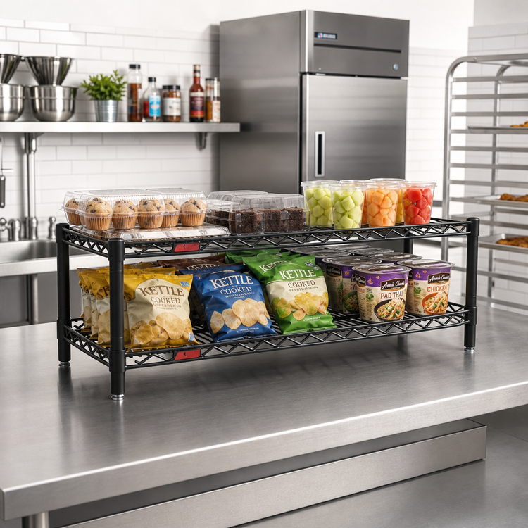 Product image #2 for Eagle Group QuadTruss 2-Tier Front Case Merchandise Wire Shelving Unit, 30"W x 14"D x 14"H, Black Epoxy