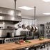 Thumbnail image #2 for John Boos Ceiling-Mounted Single-Bar Stainless Steel Pot Rack with 5 Double Hooks, 55-1/4-Inch Overall Width