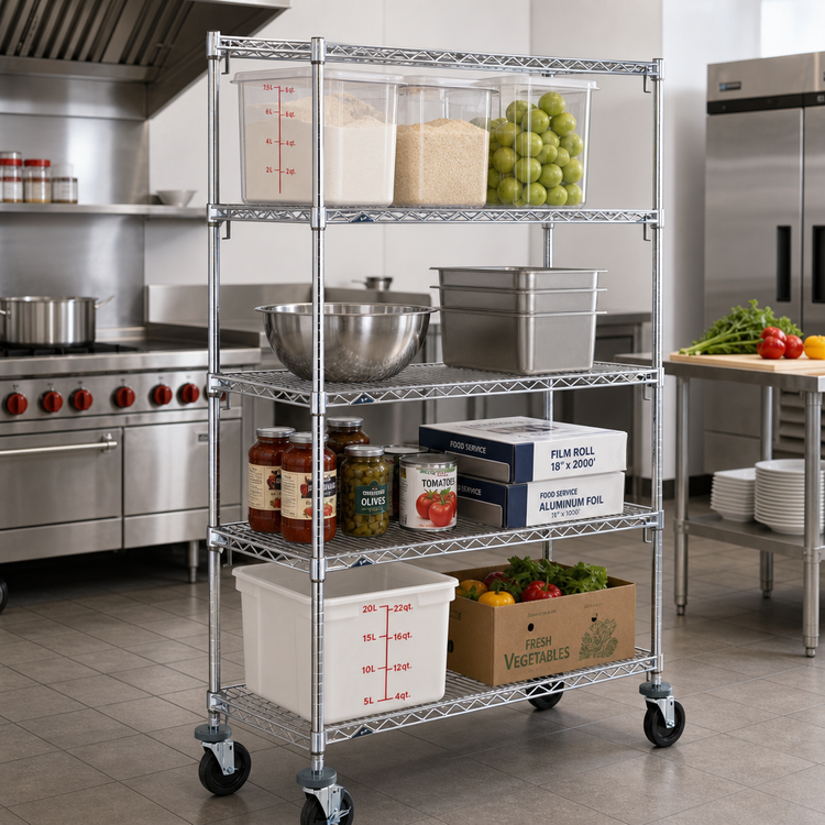 Product image #2 for Metro Super Erecta Super Adjustable Wire Stem Caster Cart, 36 x 24 x 69 Inches, 4 Shelves, Chrome