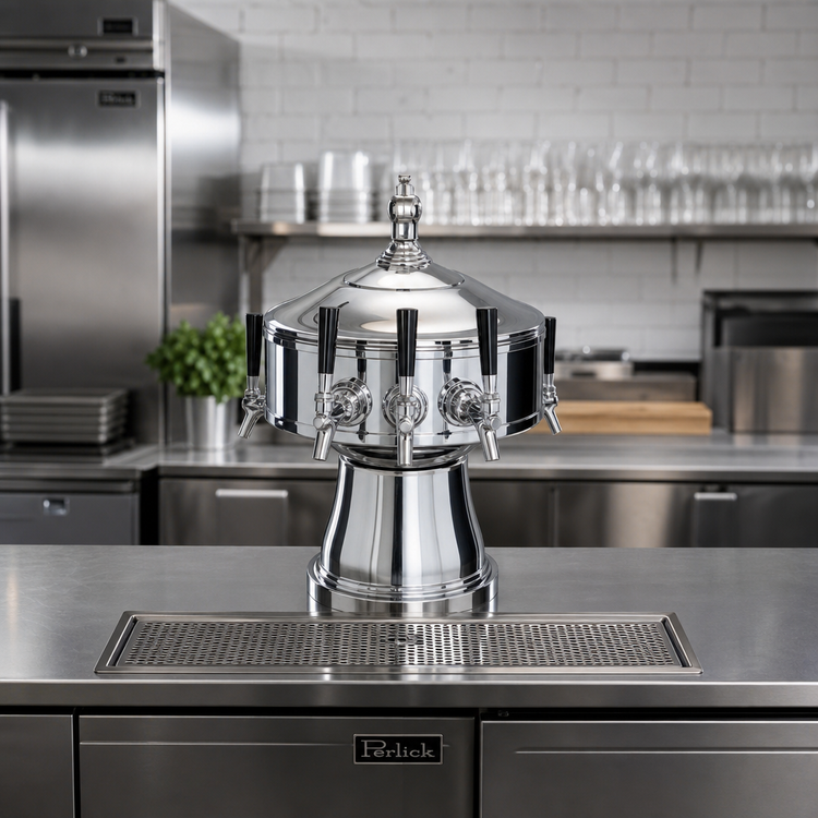 Product image #2 for Perlick Gambrinus Double-Sided Countertop Glycol-Cooled Draft Beer Tower, 3 Faucets Per Side, Chrome Finish