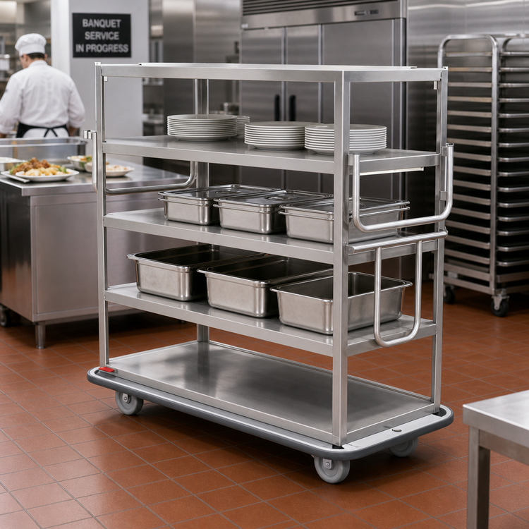 Product image #2 for Metro Queen Mary Banquet Cart with 5 Ledge Shelves, 16-Gauge Stainless Steel, 64 x 31 x 65 Inches