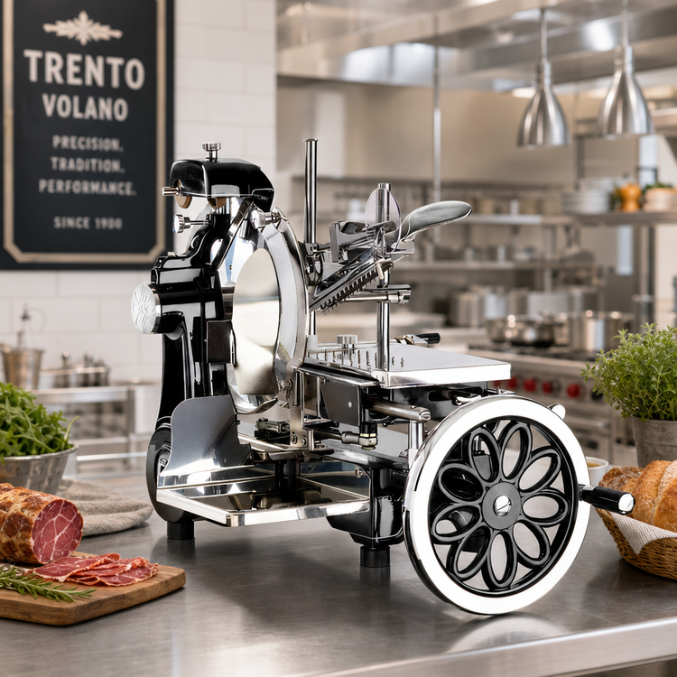 Product image #2 for Trento Volano Manual Food Slicer with 12-Inch Blade and Daisy-Flower Flywheel, Black Finish