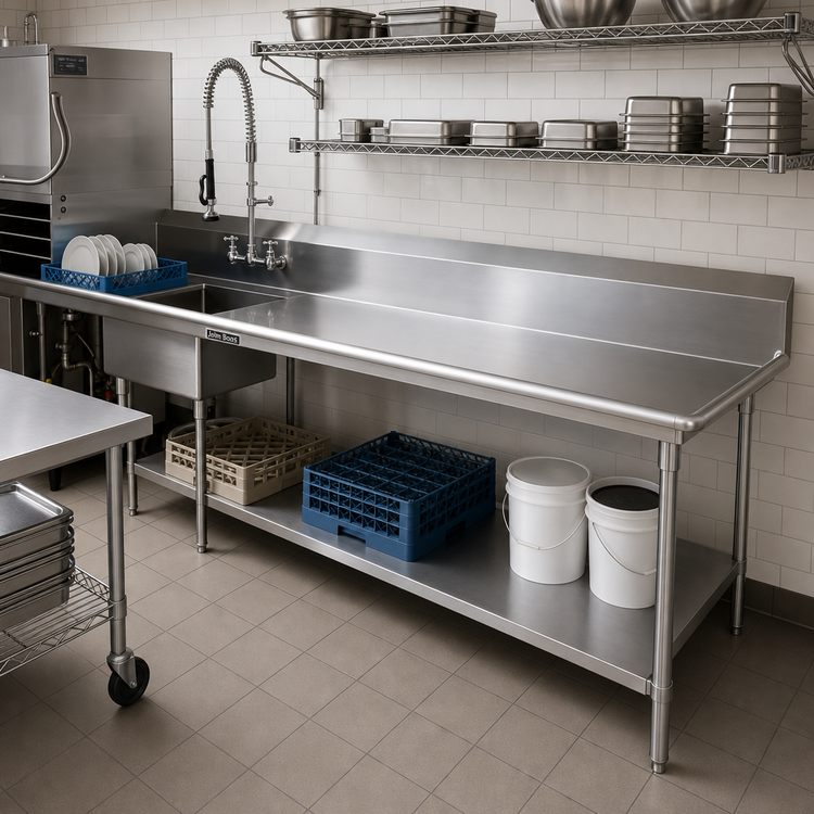 Product image #2 for John Boos Pro-Bowl Straight Clean Dishtable, 120-Inch x 30-Inch, 10-Inch Backsplash, Left-to-Right Operation