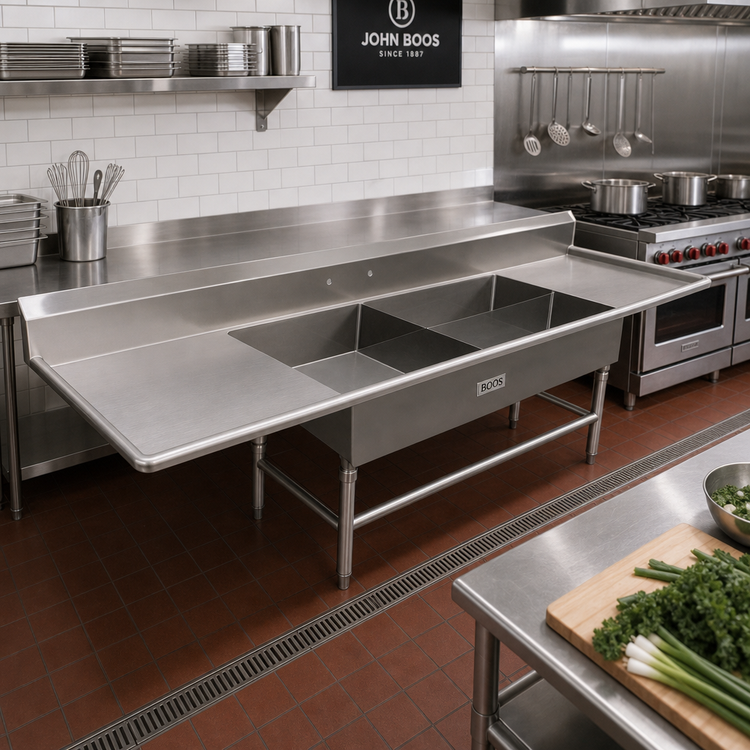 Product image #2 for John Boos Pro-Bowl 3-Compartment Platter Sink with 2 Drainboards, 14-Gauge Stainless Steel