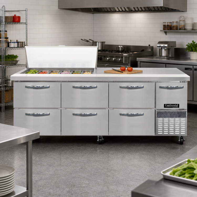 Product image #2 for Continental Refrigerator RA93N18M-D 93" 3-Section Refrigerated Sandwich Prep Table with 6 Drawers and 18 Pan Capacity