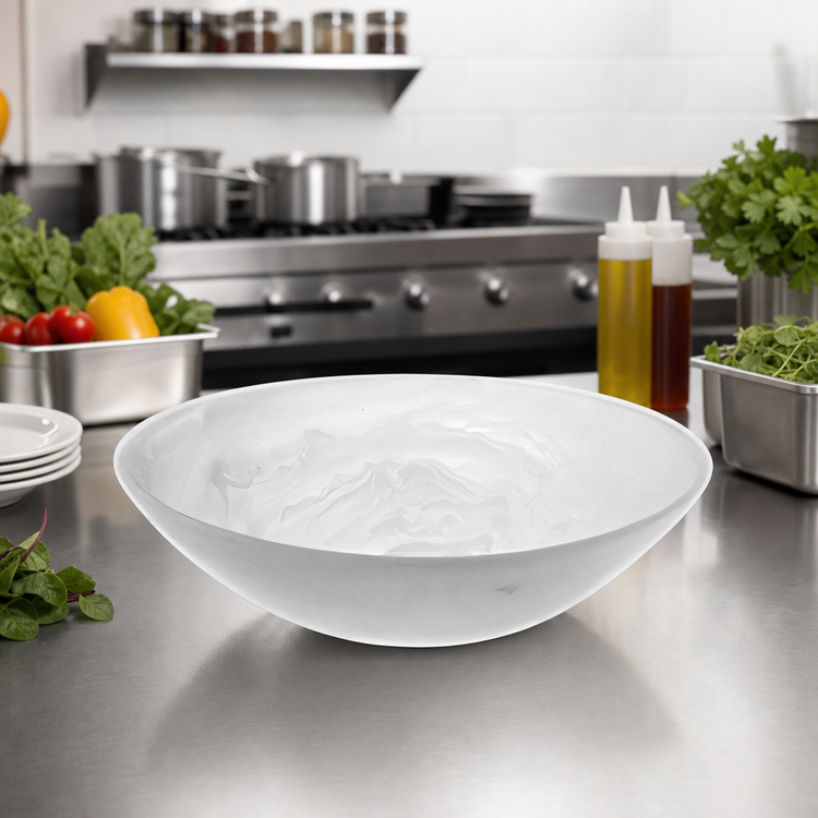 Product image #2 for American Metalcraft Translucence Collection Medium Round Resin Serving Bowl, 84 1/2 oz., White Swirl