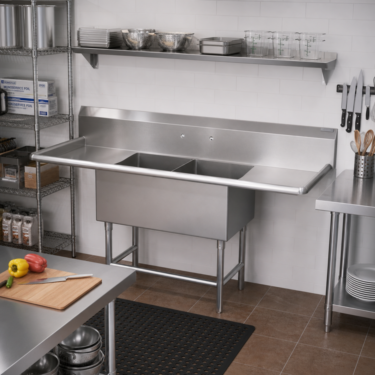 Product image #2 for John Boos Pro-Bowl 2-Compartment Sink with Left and Right Drainboards, 20-Inch x 20-Inch x 12-Inch Deep Bowls, 79-1/4-Inch Wide