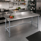 Thumbnail image #2 for Eagle Group Deluxe T30144GTEB-BS 16-Gauge 300-Series Stainless Steel Work Table with 4-1/2-Inch Backsplash, Galvanized Base, 144 x 30 Inch