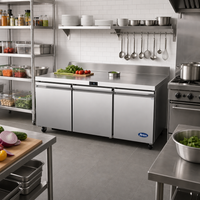Atosa 72-5/8-Inch 3-Section Undercounter Reach-In Refrigerator, Rear-Mounted Self-Contained, Solid Doors, 18.2 Cu. Ft.