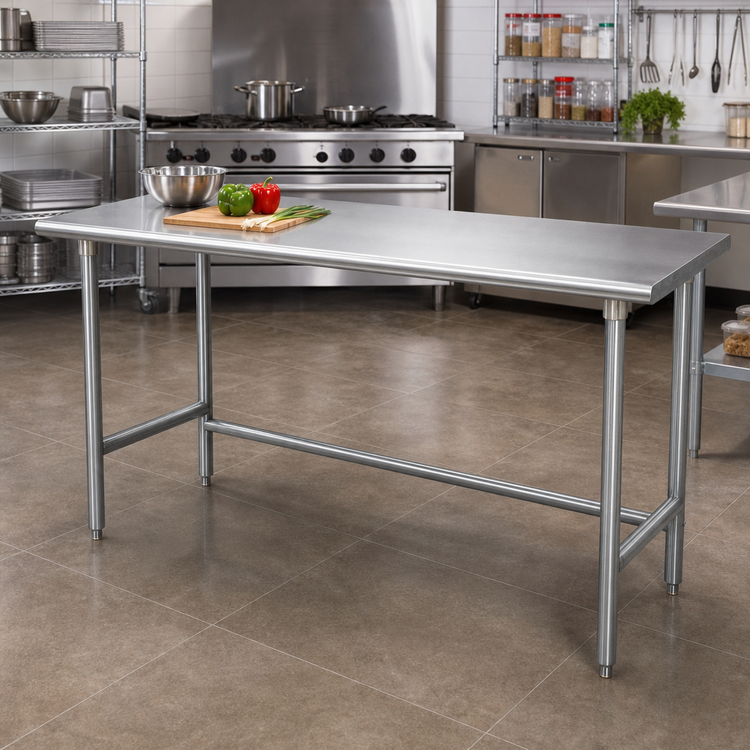 Product image #2 for Advance Tabco Special Value Series 84" x 24" Flat Top 430 Stainless Steel Work Table with Galvanized Open Base