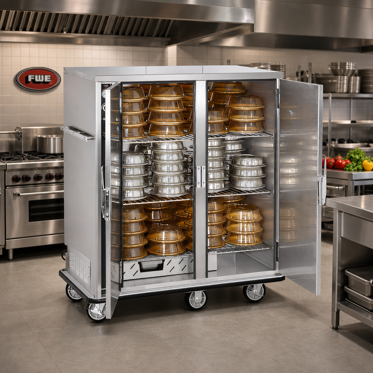 Product image #3 for FWE P-Series Electric Heated Banquet Cart Holding Cabinet with Double Doors, 120 Covered Plate Capacity