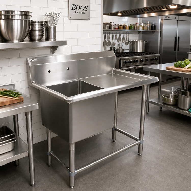Product image #2 for John Boos Pro-Bowl 1-Compartment Stainless Steel Sink with Right-Hand Drainboard and 10-Inch Backsplash