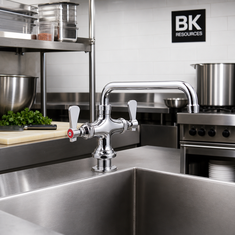 Product image #2 for BK Resources OptiFlow Heavy Duty Deck Mount Dual Valve Pantry Faucet with 12-Inch Swing Spout