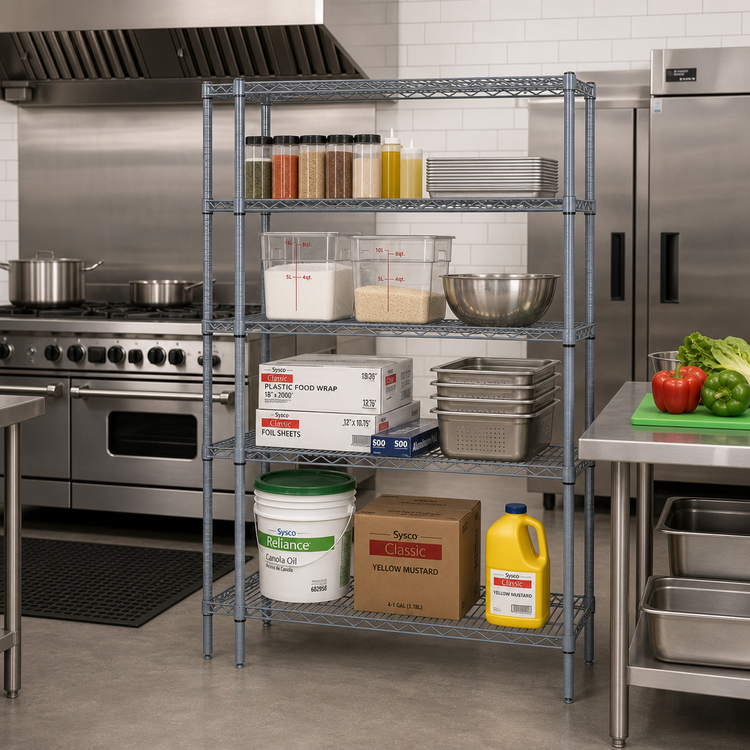 Product image #2 for Quantum 4-Shelf Wire Shelving Starter Kit, 36 x 30 x 63 Inches, Gray Epoxy Antimicrobial Finish