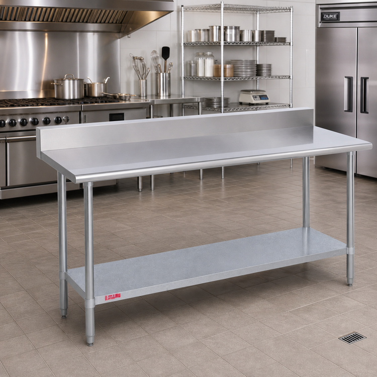 Product image #2 for Duke 108-Inch x 30-Inch Stainless Steel Work Table with 5-Inch Riser and Galvanized Undershelf