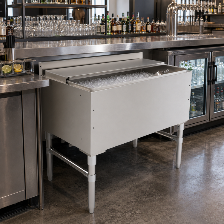 Product image #2 for 36 Inch Wide Underbar Ice Bin/Cocktail Unit with 7-Circuit Cold Plate and Sliding Lid
