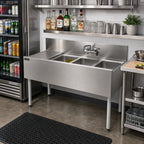Thumbnail image #3 for Perlick Corporation Top Shelf TS48M3-DBL 48-Inch 3-Compartment Stainless Steel Underbar Sink with Left Drainboard, 6-Inch Backsplash